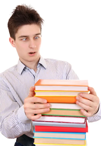 Teenager überrascht mit den Büchern — Stockfoto
