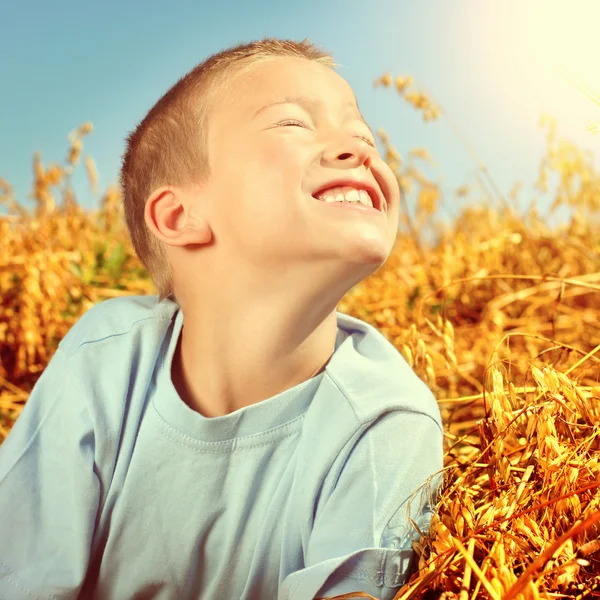 Criança feliz no campo — Fotografia de Stock