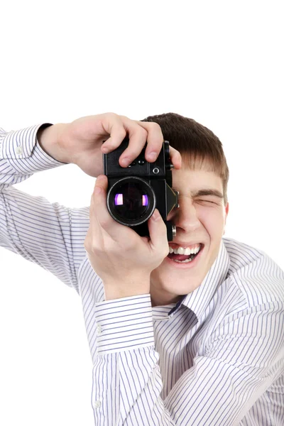 Nastolatek z aparatu fotograficznego — Zdjęcie stockowe