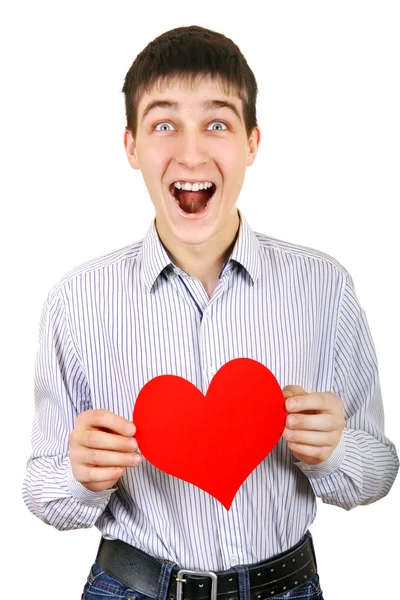 Teenager with Red Heart Shape — Stock Photo, Image