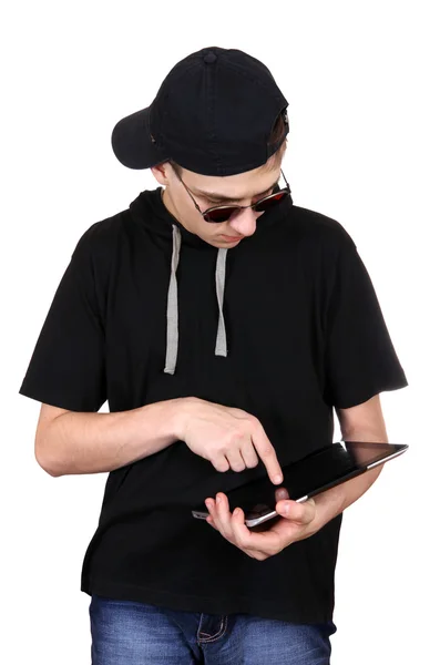 Nastolatek z komputera typu tablet — Zdjęcie stockowe