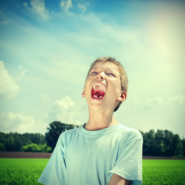 Szczęśliwe dziecko krzyczy odkryty — Zdjęcie stockowe