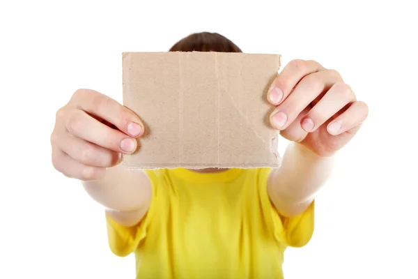 Kid mostrando Blank Cardboard — Fotografia de Stock