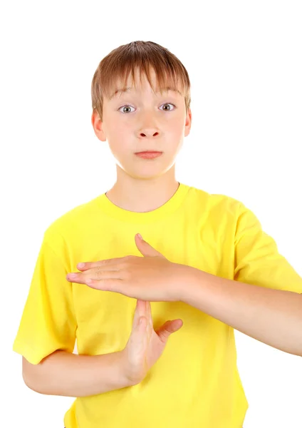 Dítě ukazuje časový limit gesto — Stock fotografie