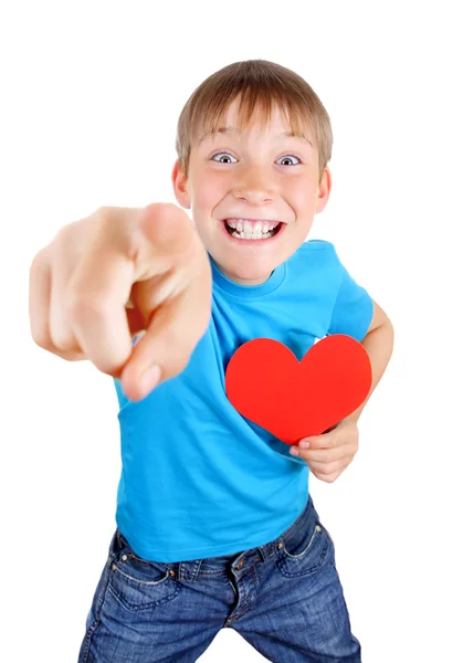 Kid holds Red Heart Shape — Stock Photo, Image