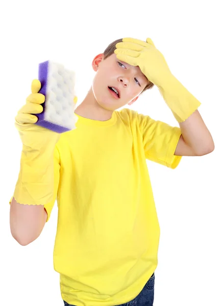 Niño con esponja de baño —  Fotos de Stock