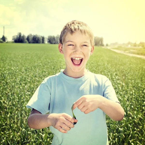 Happy Kid at the Field — Stock Photo, Image