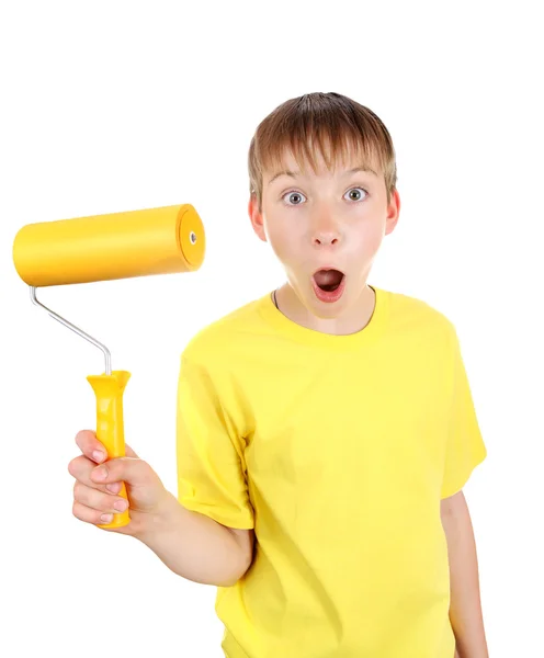 Kid with Paint Roller — Stock Photo, Image