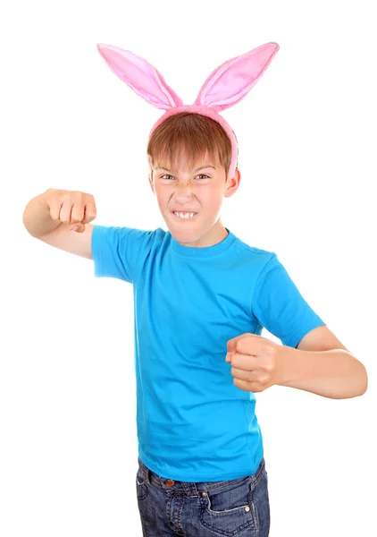 孩子用兔子的耳朵 — 图库照片