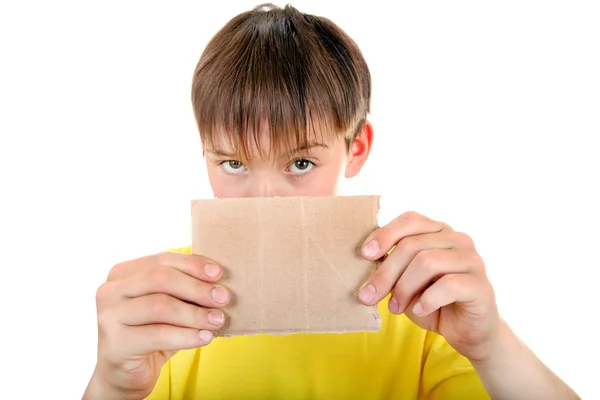 Kid showing Blank Cardboard — Stock Photo, Image