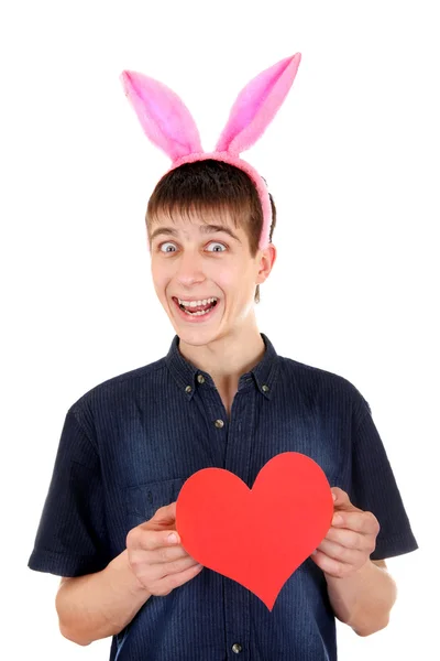 Adolescente com orelhas de coelho e coração — Fotografia de Stock
