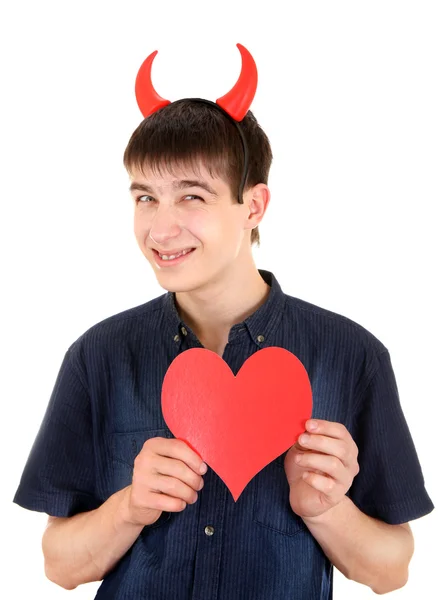 Teenager with Devil Horns and Heart — Stock Photo, Image