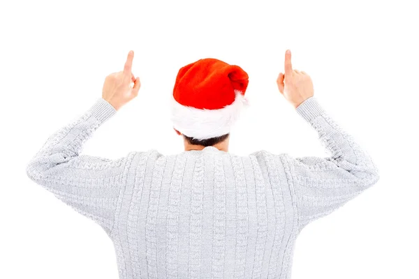 Rear View Man Santa Hat Fingers Isolated White Background — Stock Photo, Image