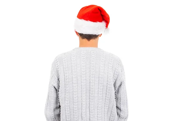 Vista Trasera Hombre Con Sombrero Santa Aislado Sobre Fondo Blanco — Foto de Stock