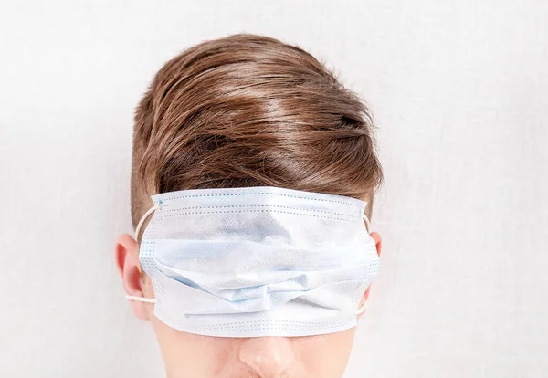 Young Man Flu Mask Eyes White Closeup Stockbild