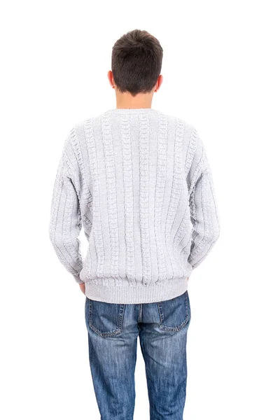 Zadní Pohled Muže Neformálním Oblečení Izolované Bílém Pozadí — Stock fotografie