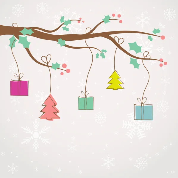 Fond de Noël avec rubans et feuilles de houx — Image vectorielle