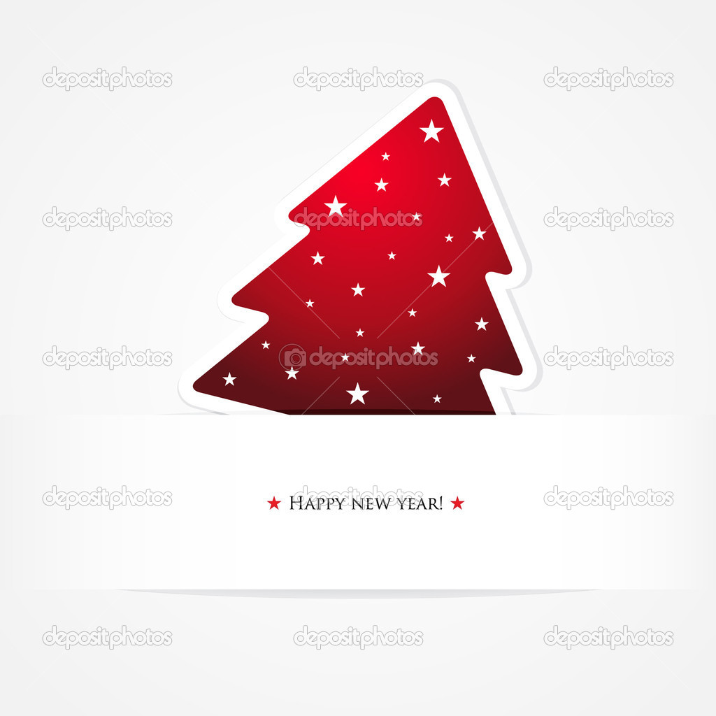 Holiday card with red Christmas tree