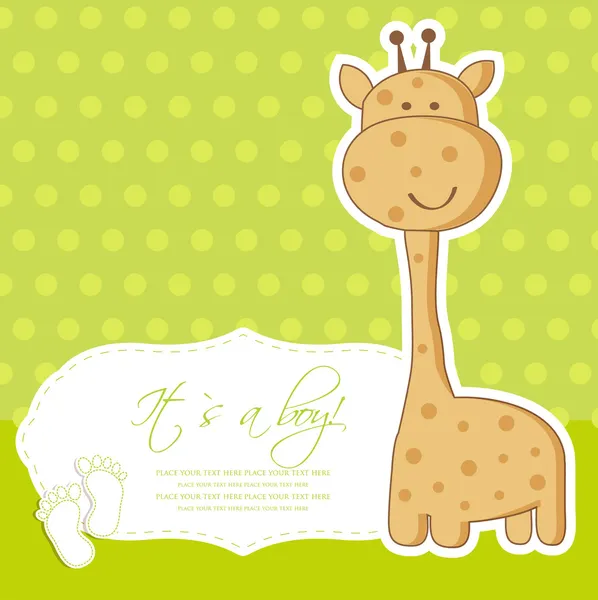 Baby boy doccia card con simpatica giraffa — Vettoriale Stock