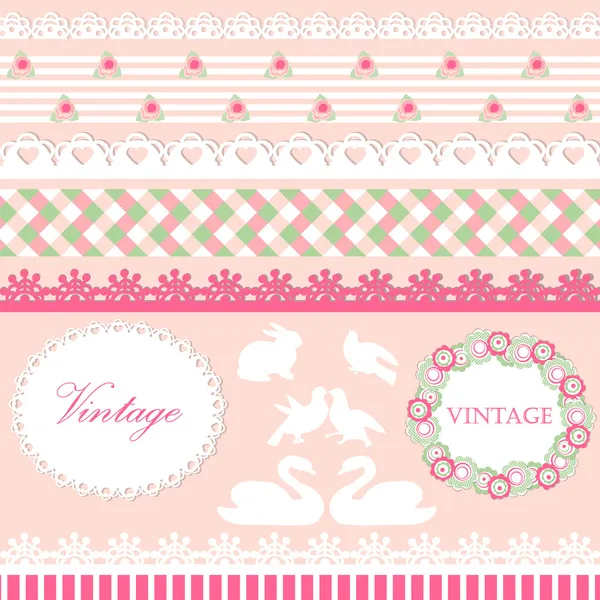 Set of cute scrapbook elements in pink and green pastel colors — Stock Vector