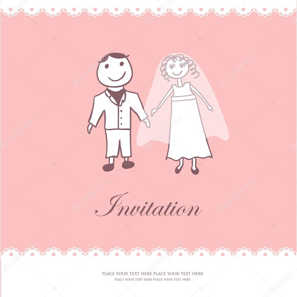 Wedding invitation with hand drawn bride and groom