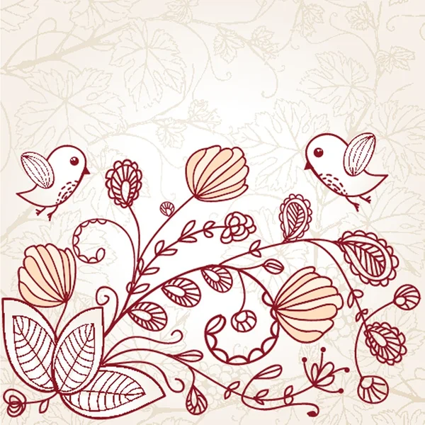Carte de voeux mignon avec des oiseaux sur une balançoire — Image vectorielle