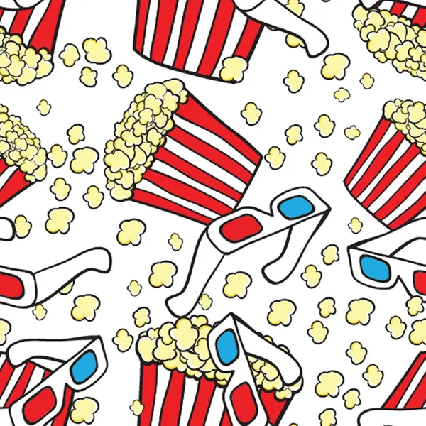 Popcorn and 3d glasses. Cinema concept background — Stock Vector