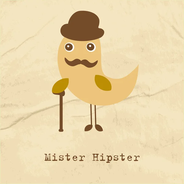 Şirin hipster kuş çizimi — Stok Vektör