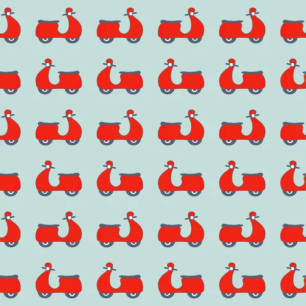 Modèle sans couture avec scooters rouges sur fond bleu. Facile à modifier . — Image vectorielle