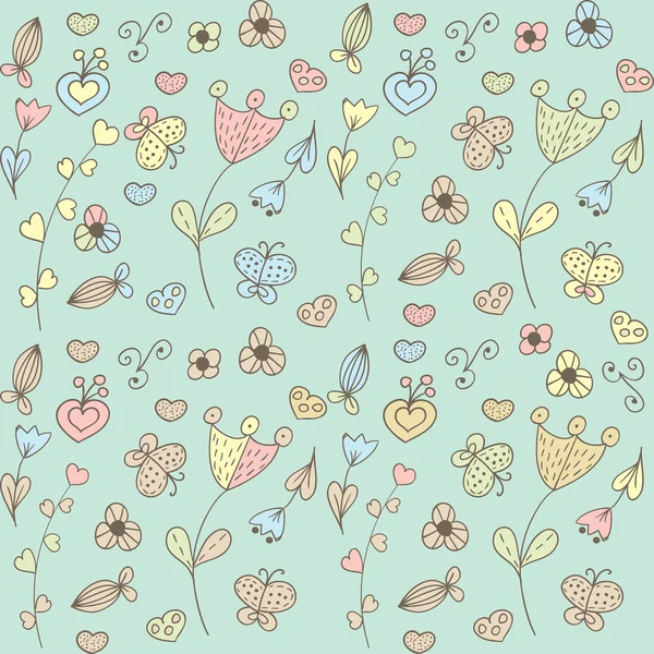 Fundo floral abstrato com corações e flores — Vetor de Stock