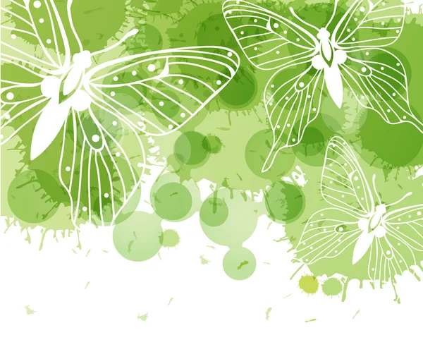 Bellissimo sfondo vettoriale con farfalle e macchie verdi — Vettoriale Stock