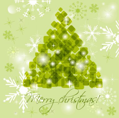 kar taneleri zemin üzerine yeşil soyut Noel ağacı.