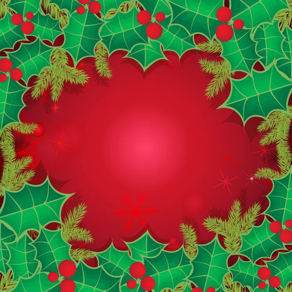荷莉贝瑞圣诞卡片叶对复古背景 — 图库矢量图片