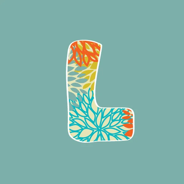 Lettera floreale disegnata a mano L isolata su sfondo blu. alfabeto vettoriale vintage — Vettoriale Stock