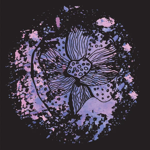 Flor abstracta sobre el fondo de acuarela oscura — Vector de stock