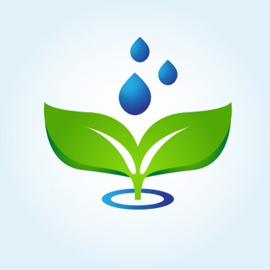 Yeşil yaprakların ve damlaların vektör çizimi. Eko kavramı