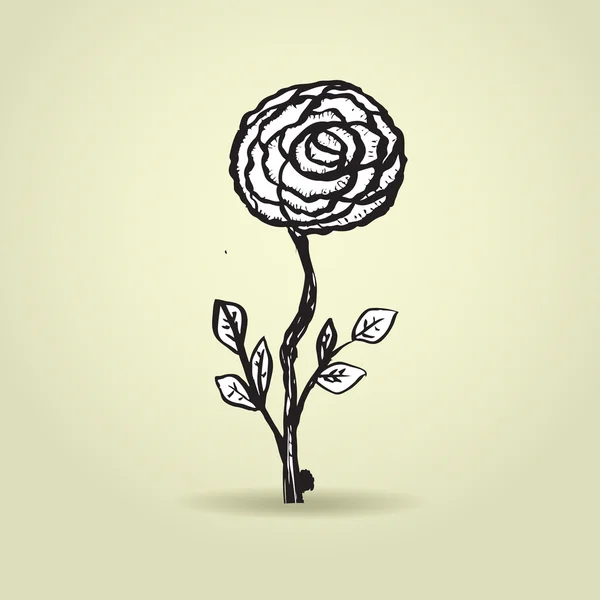 Hand dras bläck ros blomma på grunge beige bakgrund. — Stock vektor