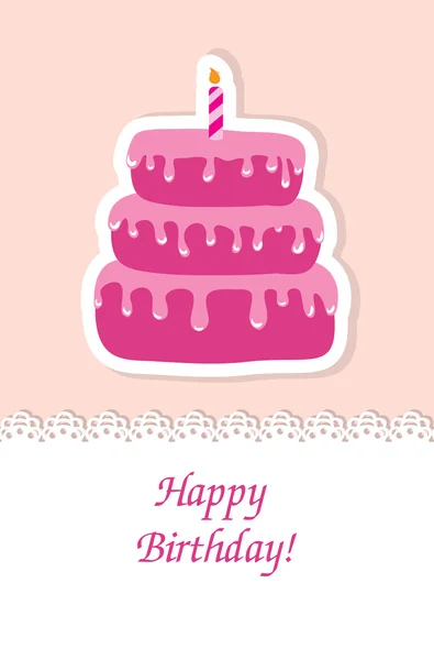 Cartão de aniversário com bolo bonito e vela — Vetor de Stock