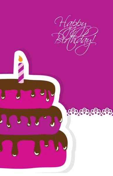 Tarjeta de cumpleaños con lindo pastel y vela — Vector de stock