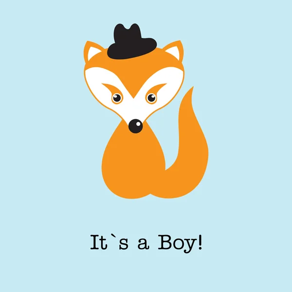 Bebê menino raposa chegada anúncio cartão de nascimento . —  Vetores de Stock