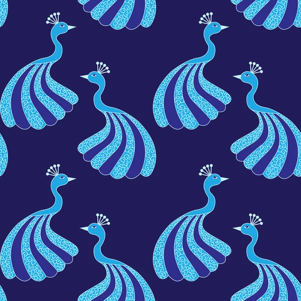 Seamless pattern of beautiful  magic peacocks — Stock Vector