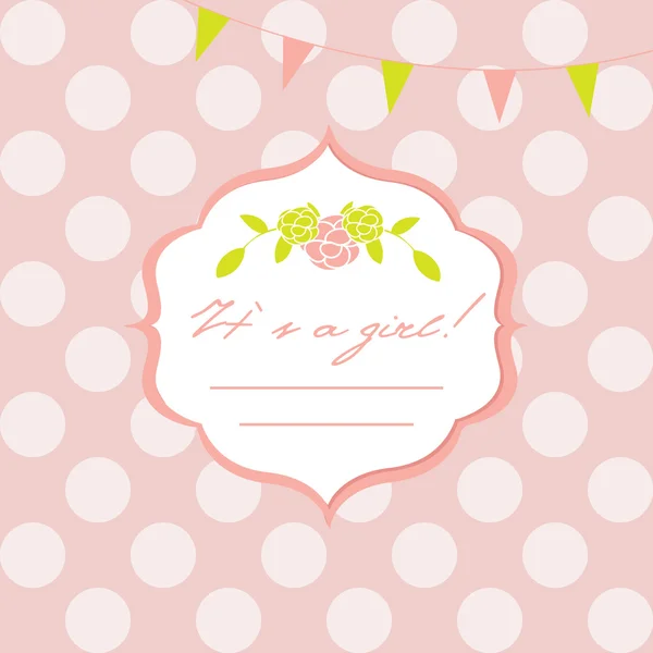 Baby girl shower card with cute floral wreaths — Stock Vector