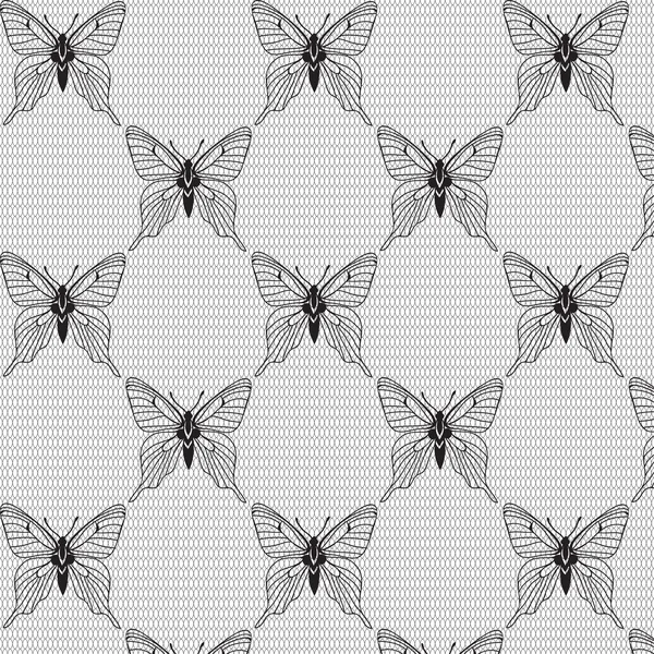 Black and white seamless pattern with butterflies — Stock Vector