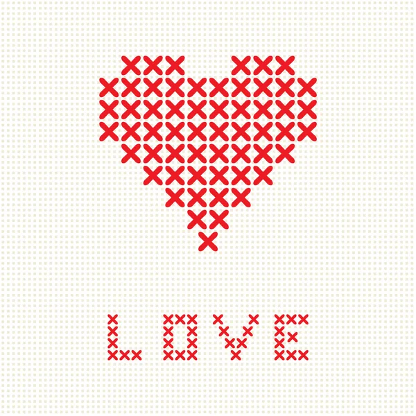 Valentijnsdag kaart met embroider hart — Stockvector