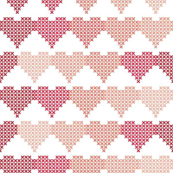 Seamless pattern with embroidered hearts — Stock Vector