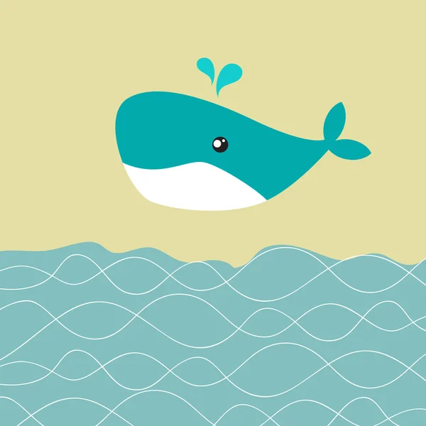 Baby boy shower card with cute whale — Stock Vector