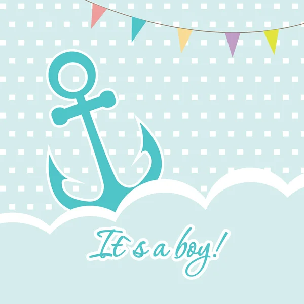 Baby boy shower card with cute anchor — Stock Vector