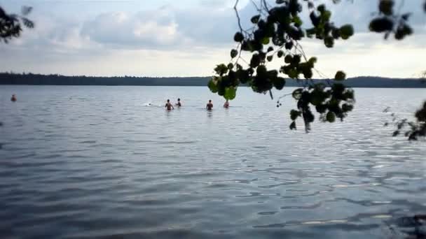 Mensen spelen in het water met bal — Stockvideo