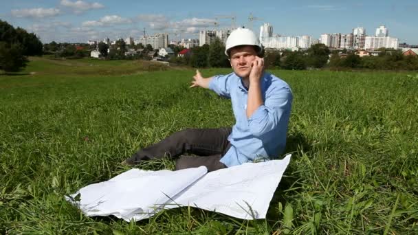 Builder inspects the site of the future construction site — Stock Video