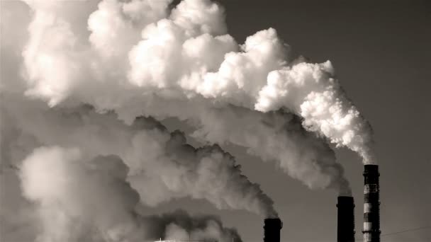 Thermal power plant, smoke, black and white — Stock Video